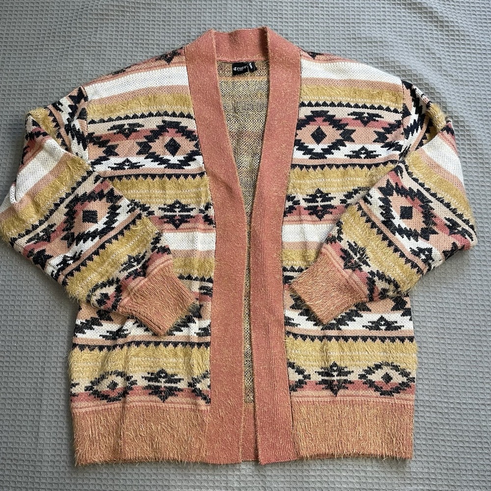 Cruel Girl Denim Aztec Southwest Cardigan Sweater Medium Womens Open Front